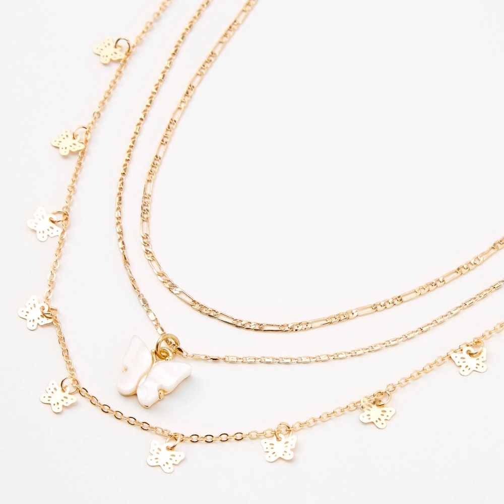 Brand New!! White Resin Butterfly Multi-Strand Choker Necklaces - 2 Pack - Picture 2 of 2